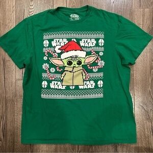 Men’s Star Wars Mandalorian Baby Yoda Christmas Holiday T-shirt Size L Fair Isle